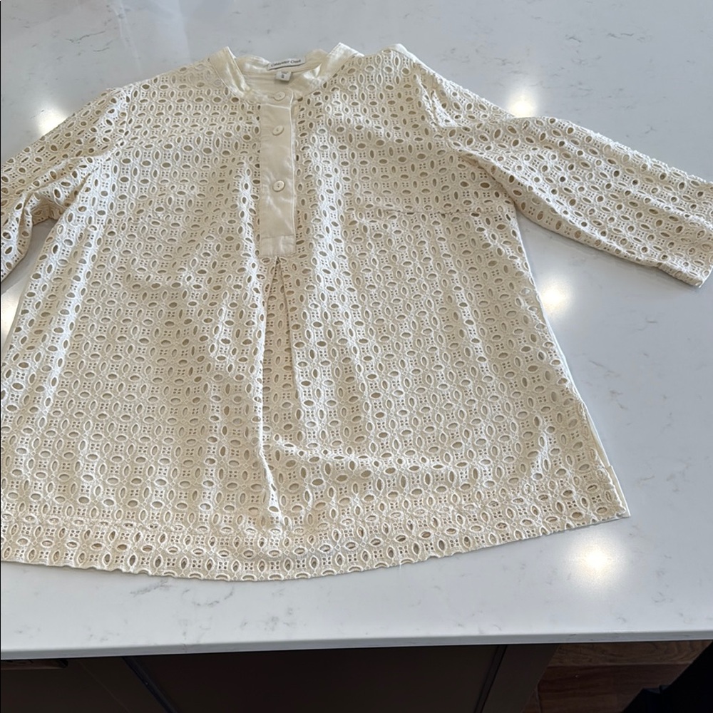 Coldwater Creek Cream Eyelet Button-Up Blouse sz XL